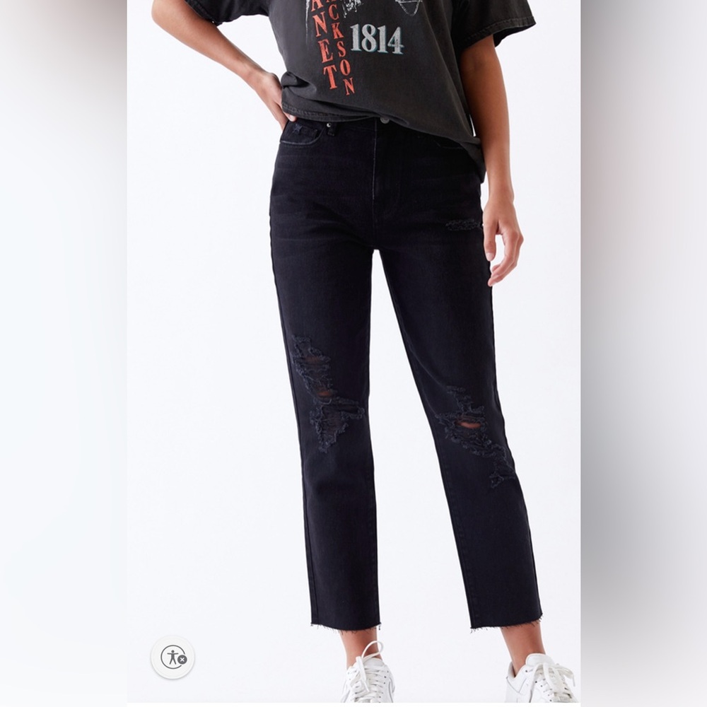 PacSun Black Mom denim jeans  Distressed details raw hem size 27 inseam 26 in